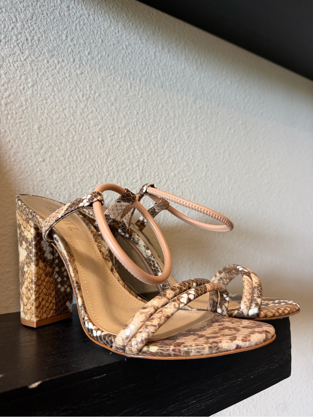 Schutz Snakeskin Block Sandal Heels